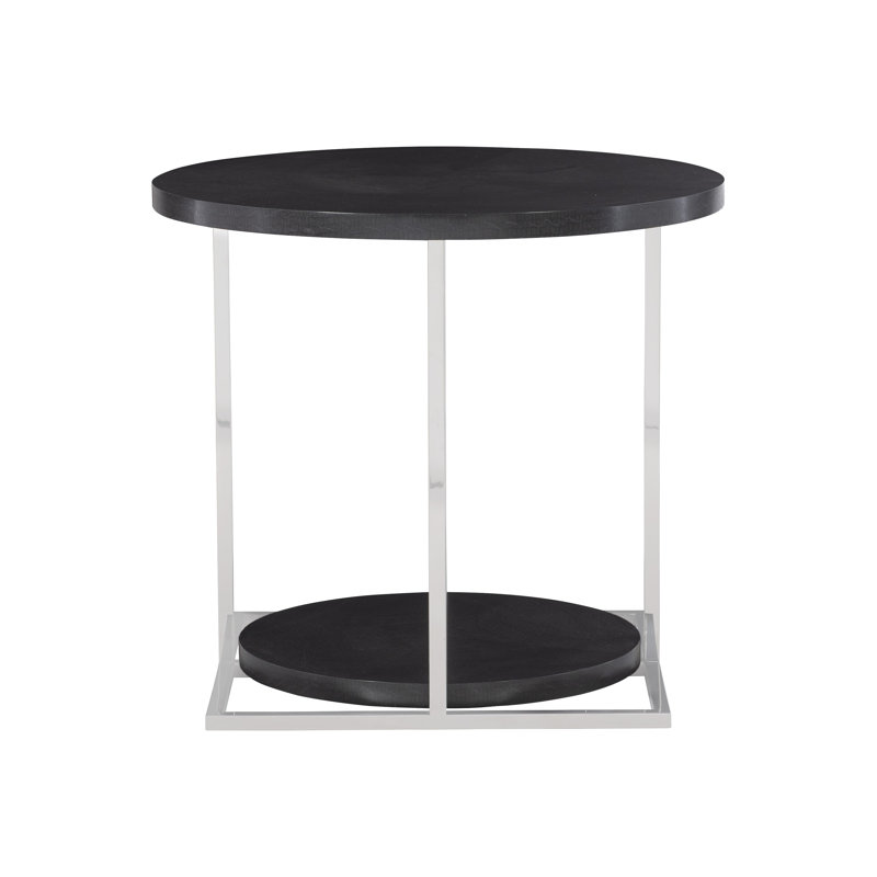 Round Black Wood and Metal Transitional Side Table