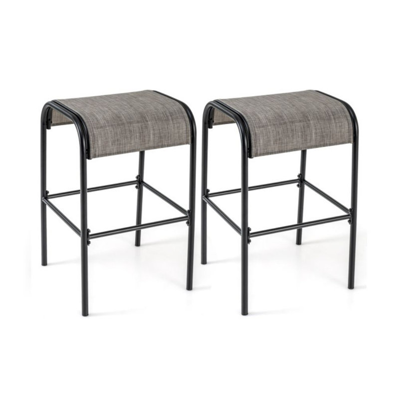 Ensemble de 2 tabourets de bar de patio en métal avec siège courbé en tissu