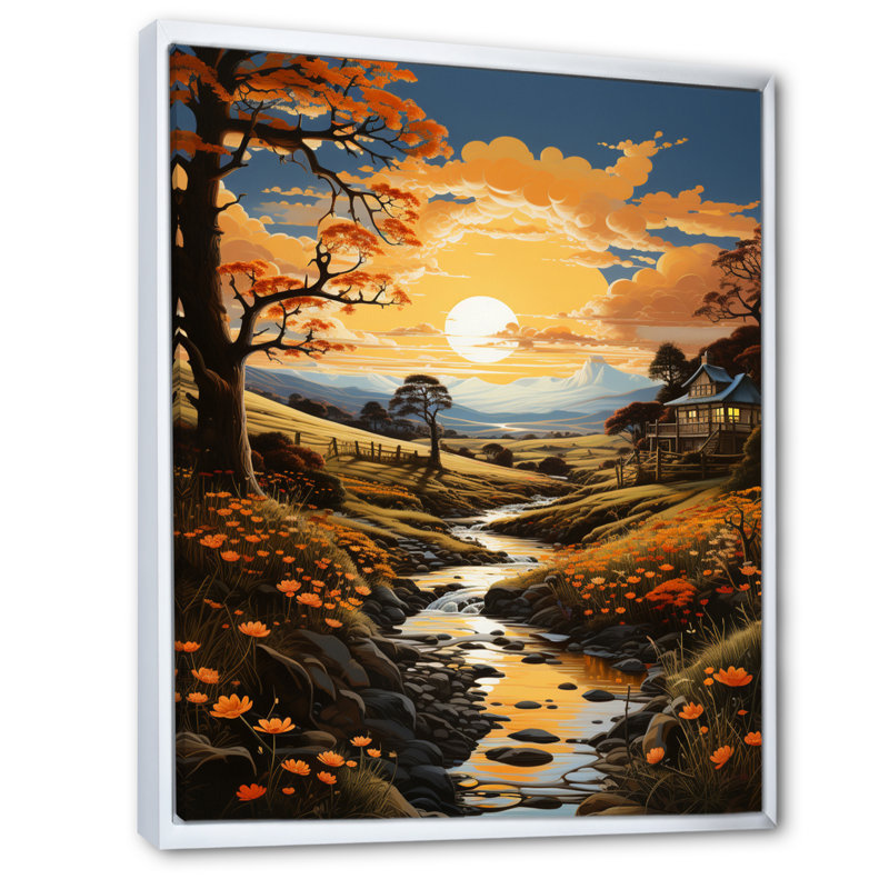 «Countryside Golden Field VI», reproduction sur toile, H 40 po x l 30 po x P 1,5 po, Cadre flottant blanc