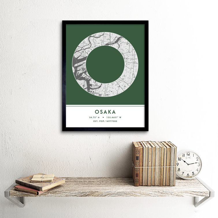Osaka Japan City Map Green - Single Picture Frame Typography