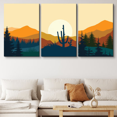 «Southwest Desert Plant Mountain Landscape Nature», impression numérique sur toile 3 pièces