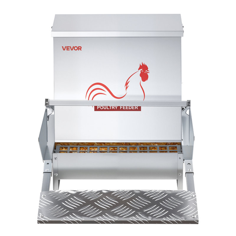 Automatic Chicken Feeder, 40 lbs Capacity, Rainproof Treadle Poultry Feeder with Lockable Lid, No Waste, Galvanized Steel Construction, Outdoor Use, for Chicken, Bantams, Poultry, Pheasants