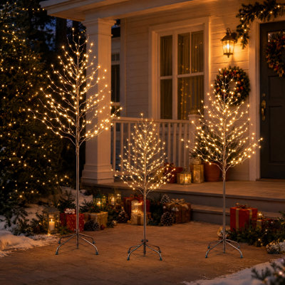 Sapin de bouleau artificiel illuminé par DEL, guirlande lumineuse blanc chaud avec support en métal, décoration intérieure pour Noël, les fêtes et les mariages