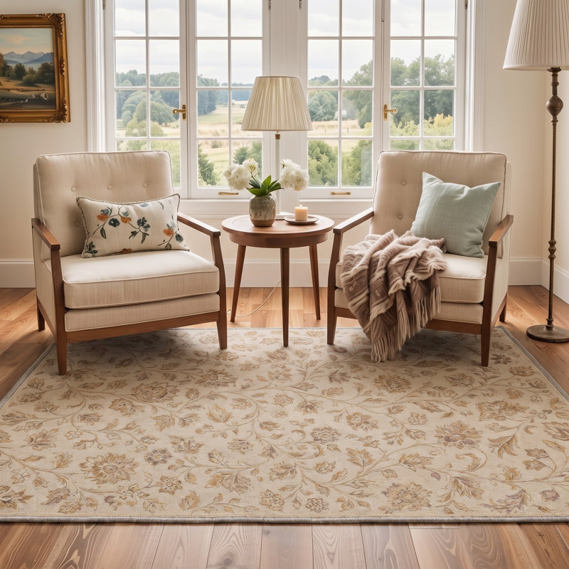 Tapis de couloir floral beige / brun lavable à la machine avec envers antidérapant, Tapis de couloir de 2 pi x 7 pi