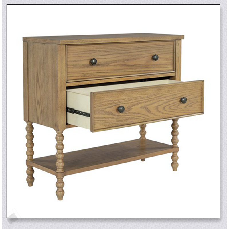 Commode décorative 2 tiroirs avec finition chêne naturel et rangement spacieux, parfaite pour un décor moderne et traditionnel.