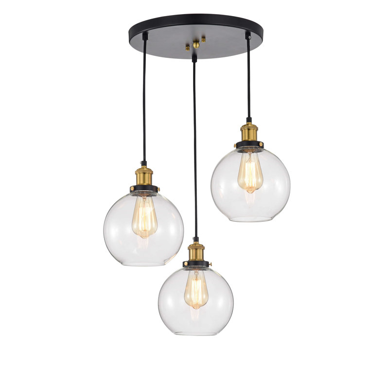 Hervey 3 - Light 21.5" Antique Black and Antique Gold Cluster Globe Pendant