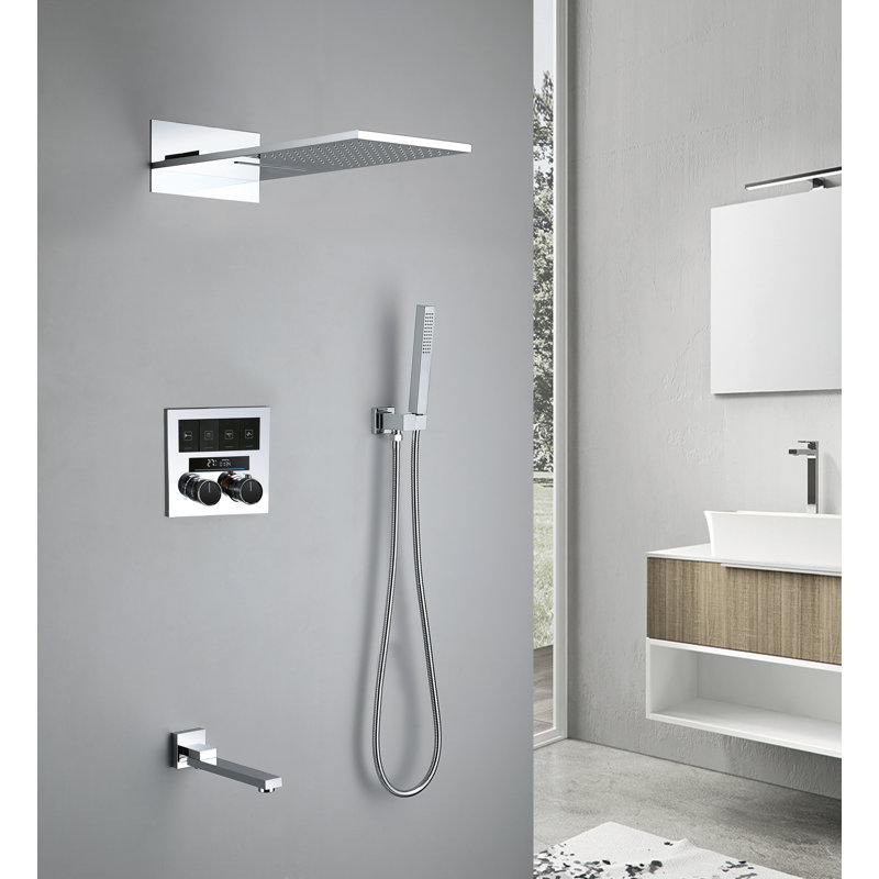 Digital Display Four Function Dual Handle Thermostatic Showerhead, Chrome