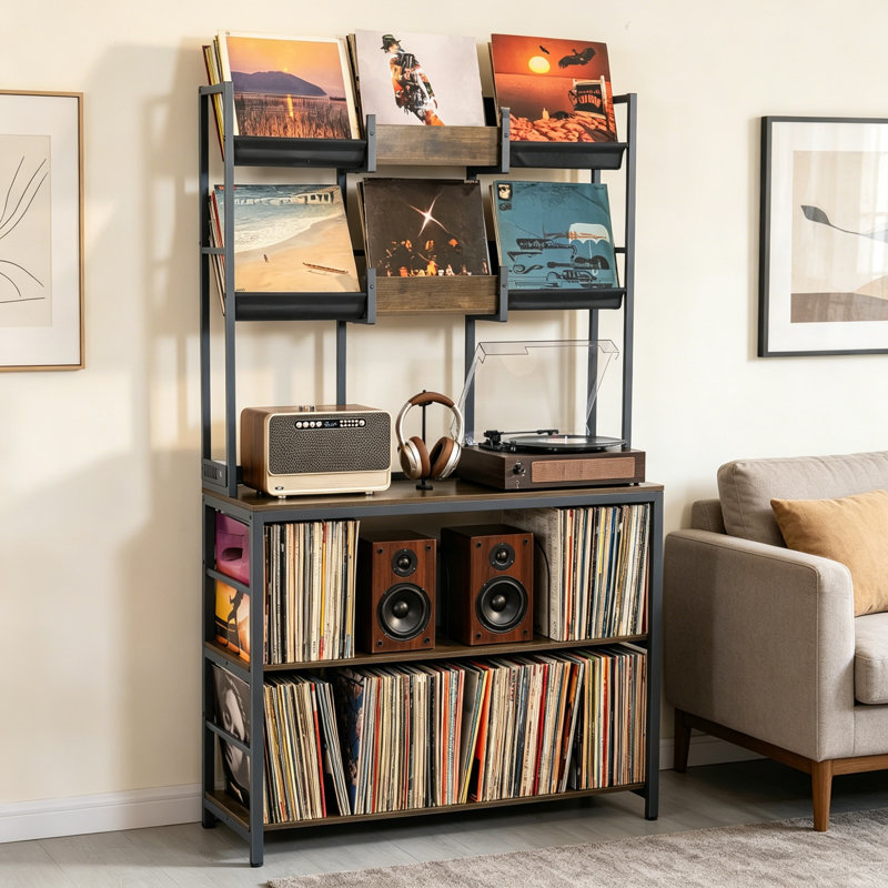 Extra Large Record Player Stand Holds 400 Albums, Turntable Stand with Display Shelf for Living Room Bedroom Music Room Studio