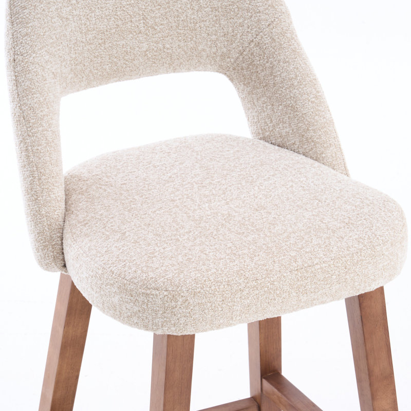 Tabouret de bar rembourré à dossier plein avec structure en bois massif, aucune installation requise, Beige / café, 4