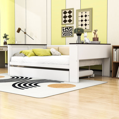 Wooden Frame Daybed with USB and Trundle and Storage