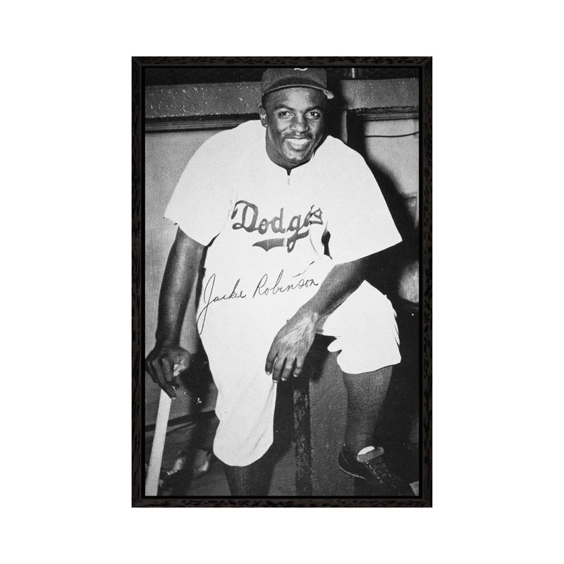 Jackie Robinson (1919-1972) - Print on Canvas, Black Framed, 101.6 cm H x 66.04 cm W