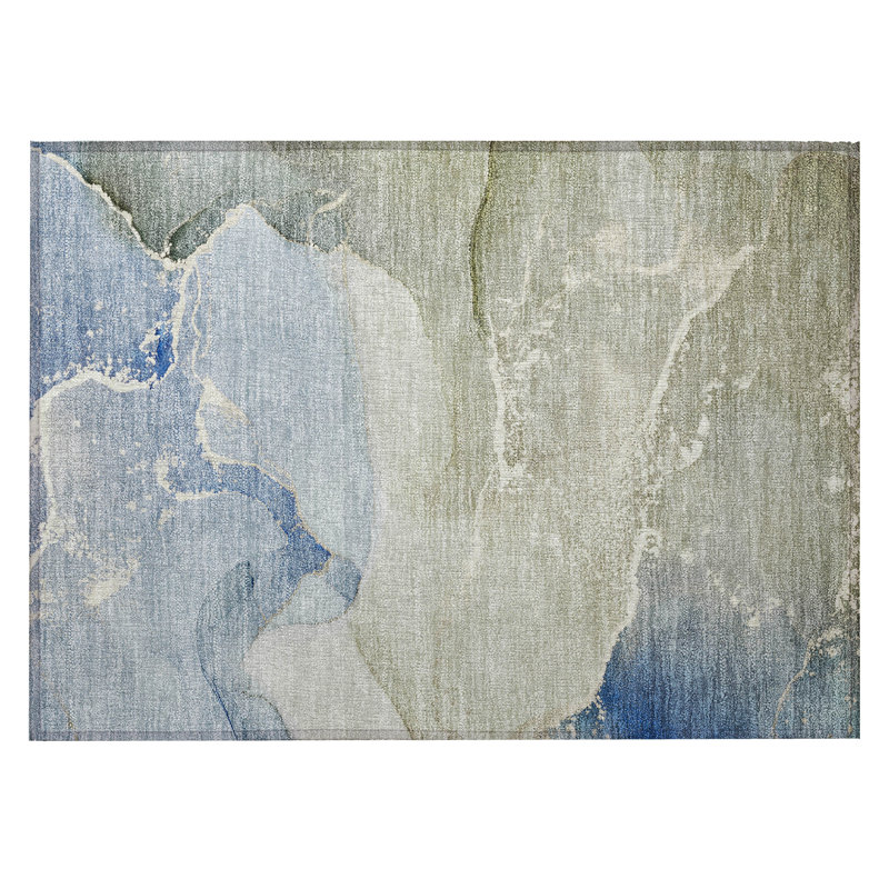 Tapis d'extérieur lavable abstrait bleu et vert 2 pi x 3 pi