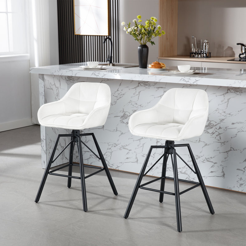 Mukesh Swivel Upholstered Counter Stool with Metal Frame, Cream
