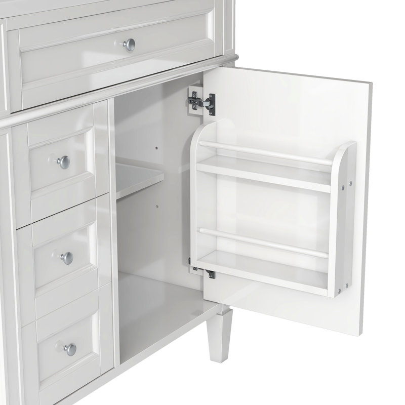 Meuble-lavabo de 30 po avec expérience confortable, 2 tiroirs, armoire de toilette et miroir, Blanc