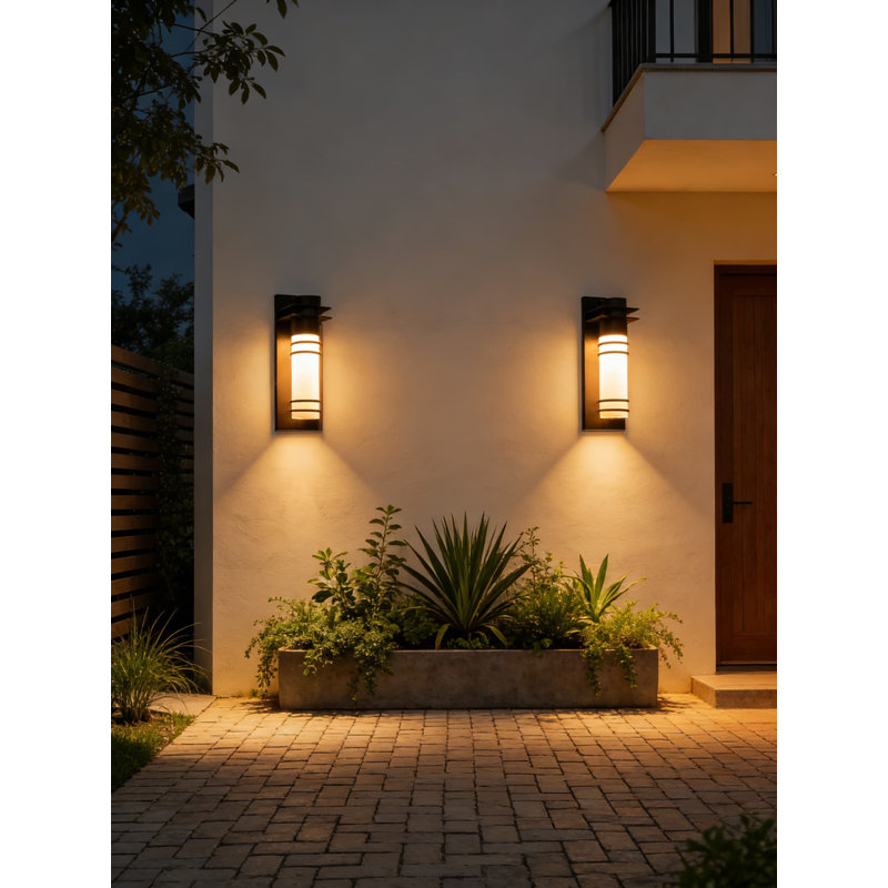 Modern Outdoor Wall Sconce Light, Dimmable LED Exterior Lighting Fixture With Frosted Glass, Energy-Saving 10W Waterproof Wall Mount For Porch, Patio, And House, Set Of 2