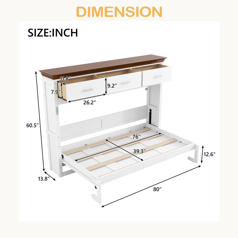 Lit escamotable simple avec 3 tiroirs