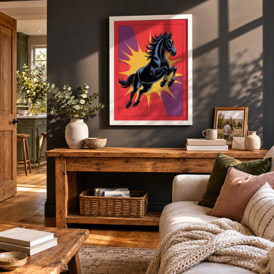 Rearing Horse Starburst Modern - Framed Print