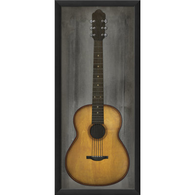 « guitare », impression encadrée en beige et gris