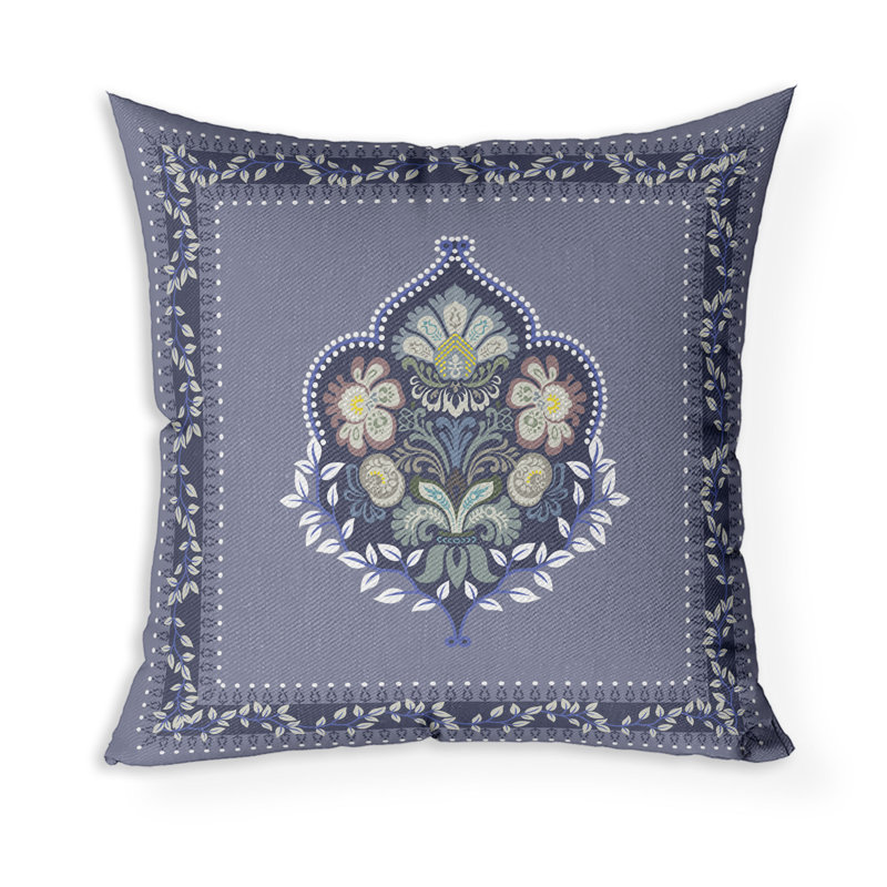 Coussin décoratif intérieur / extérieur Kashmir, Blue/Grey, H 16 po x l 16 po
