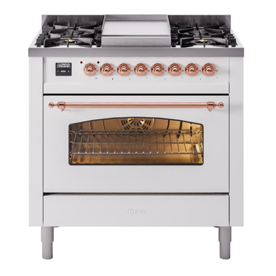 ILVE Nostalgie II Series 36 inch Dual Fuel Range with 6 Burners, Griddle (Glass Door)