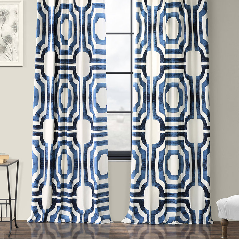 Magari Geometric Printed Cotton Room Darkening Single Curtain Panel, 50" W x 108" L, Mecca Pink
