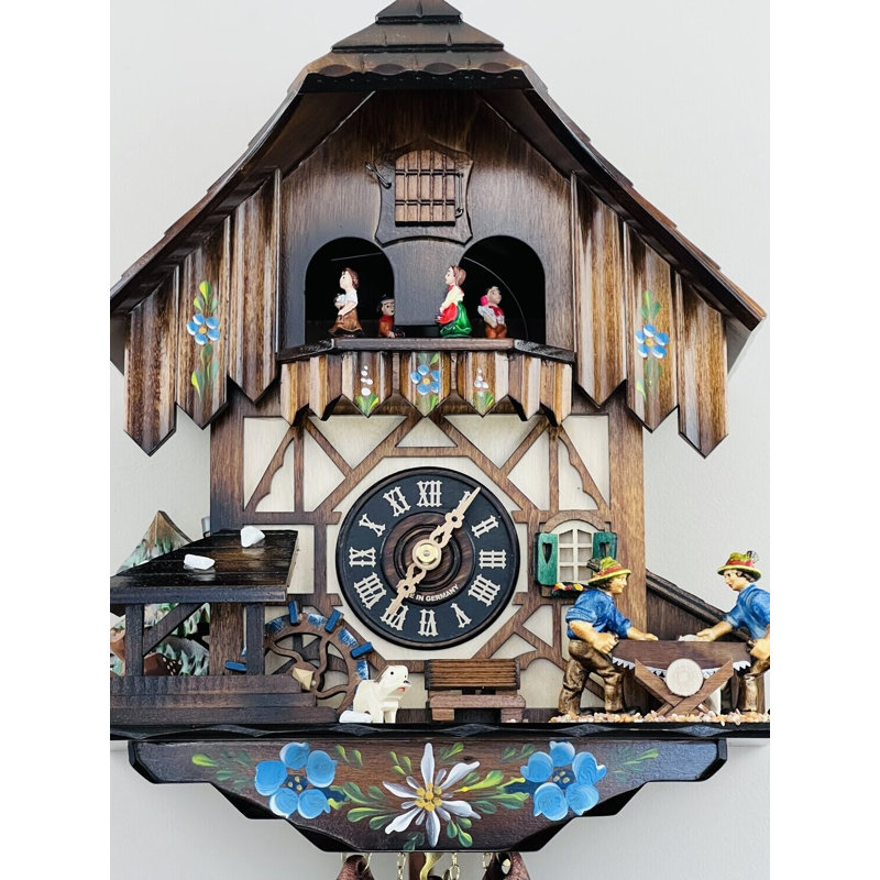  Horloge coucou musicale 12 "avec bûcherons et roue à eau
