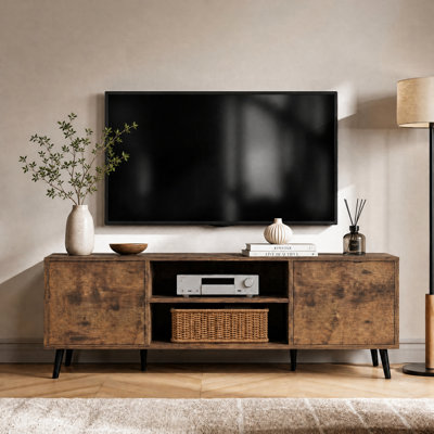 Modern Minimalist TV Stand with Storage, Media Console for 55-65 Inch TVs, Cable Management, 6-Leg Support, Robot Vacuum Friendly, Multiple Sizes & Colours