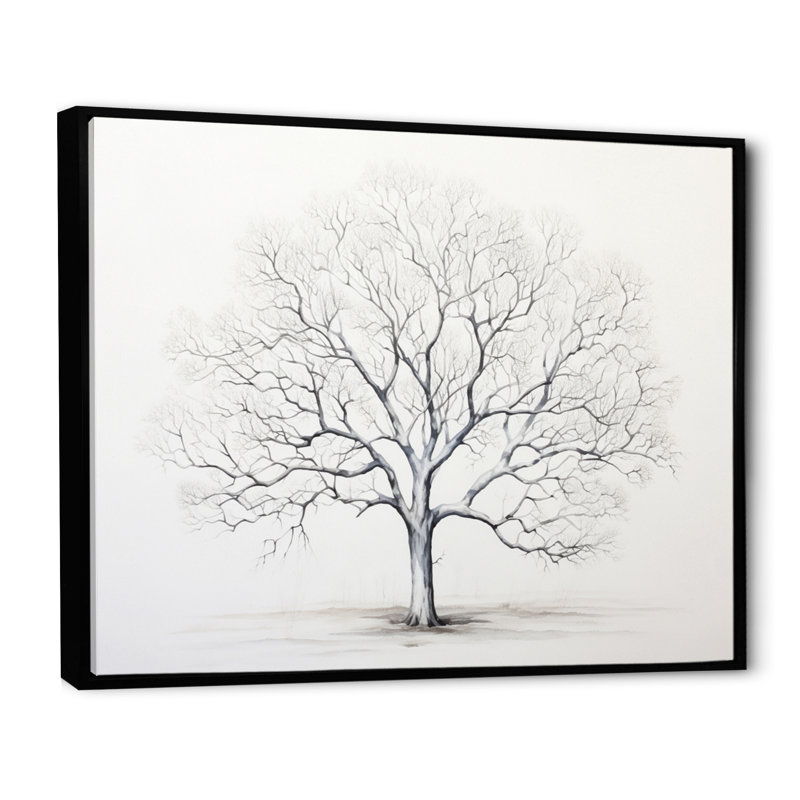 " White Tree Monochrome Simplicity ", 24" H x 32" W x 1" D, Black Floater Framed