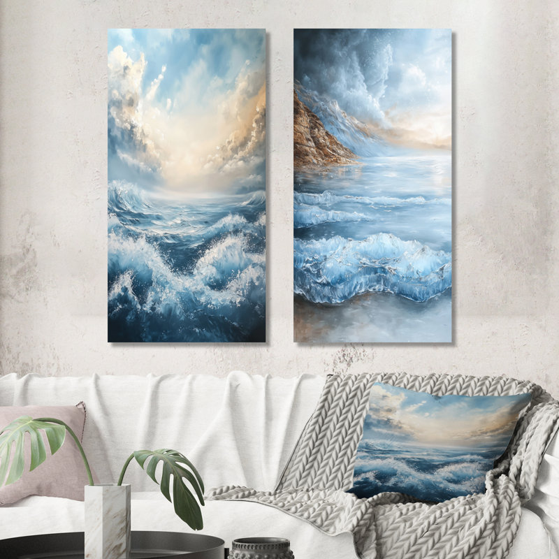 Parallel Beach of Abstract Coastal Landscape I - White Minimalist, impression murale 2 pièces, 40" H x 40" W