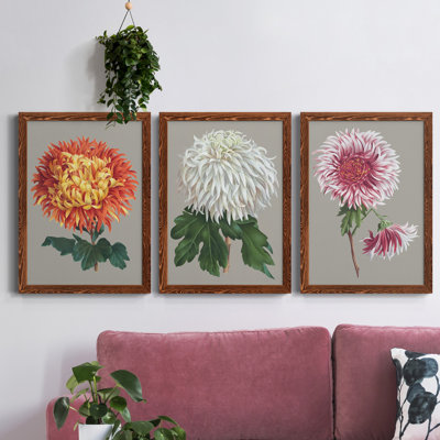 " Chrysanthemum On Gray I " 2 - Pieces Painting Print
