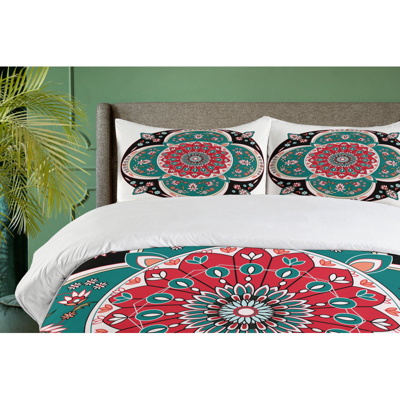 Twin Dark Coral Turquoise Tribal Duvet Cover Set