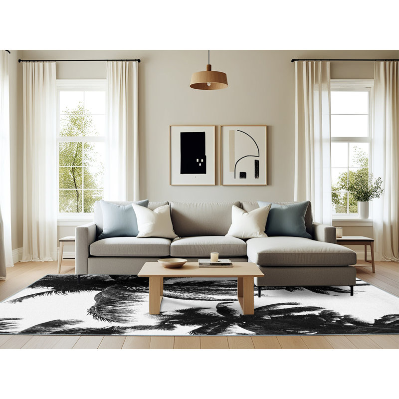 Tapis noir / blanc Aarien, Rectangle de 6 pi x 9 pi