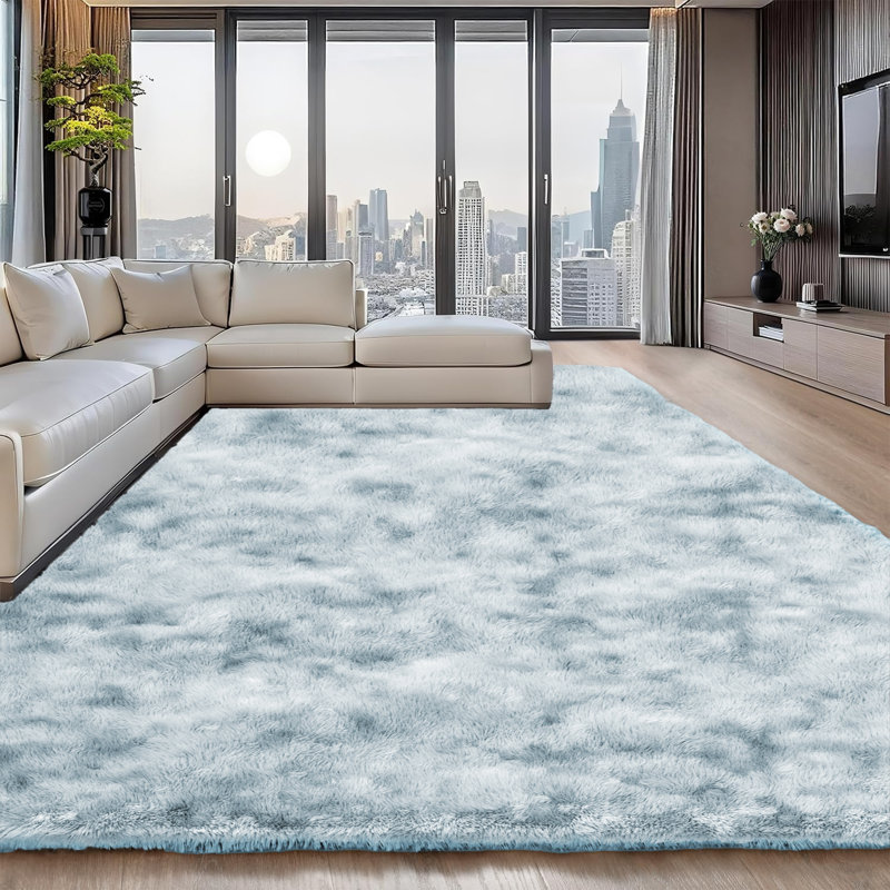 Tapis gris anthracite à poils longs Tie, Rectangle de 5 pi x 8 pi