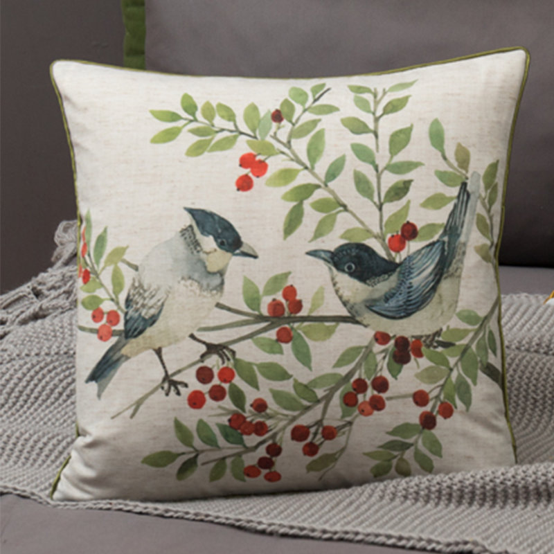 Housse de coussin décoratif pour oiseaux et baies 18 po x 18 po