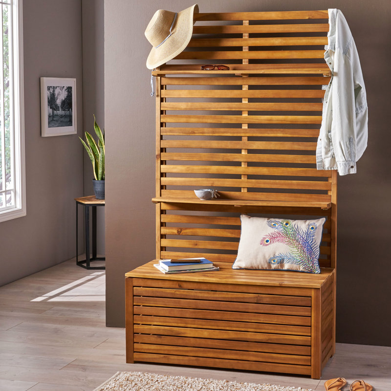 Storage Bench With Rack In Wood - Finish For Entry 17.35 In. Deep X 37 Wide 66.92 High Entryway -Hued Style 37" 66.92" 17.35"