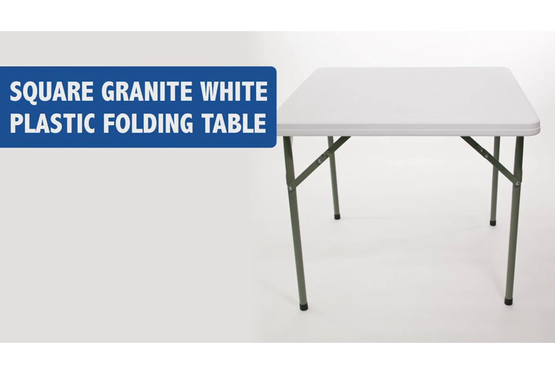 Elon 34.25'' Square White Plastic Folding Table with Gray Metal Frame