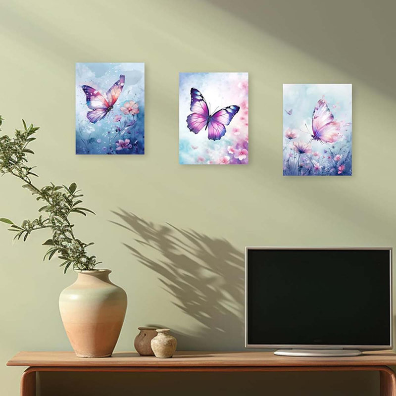 3 Piece Purple Butterfly Wall Art Butterfly Pictures Wall Decor Painting., 40 cm H x 30 cm W