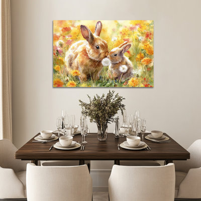 Art mural de lapin de Pâques GUTTATY, décoration murale de photos de lapin de Pâques au printemps, décoration murale de fleurs de lapin et de printemps, impressions de Pâques pour le salon, la chambre à coucher, la chambre d'enfant, la chambre de bébé prête à être suspendue 24 po x 36 po