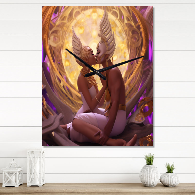Divine Love Goddess Couple Kissing - Couple horloges murales, Très grand