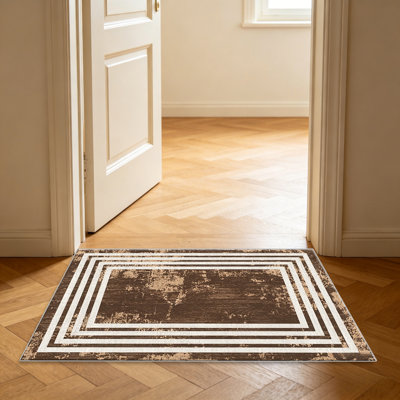 Brown Multi Border area rugs for Living Room, Soft and Comfortable, Suitable for all seasons, easy to maintain, machine washable Indoor floor mat, Under Table Farmhouse suitable for Bedroom, Dining Room, Study, Patio, Balcony, Home Decor
