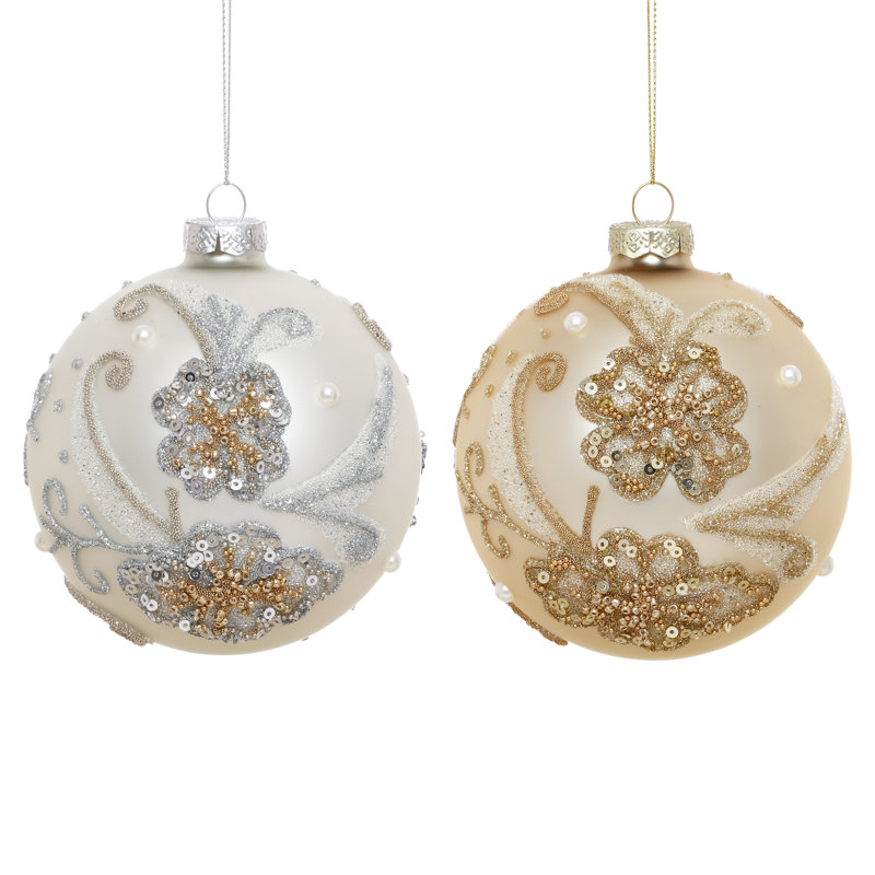 Glittered Floral Ornament, 4 Inches