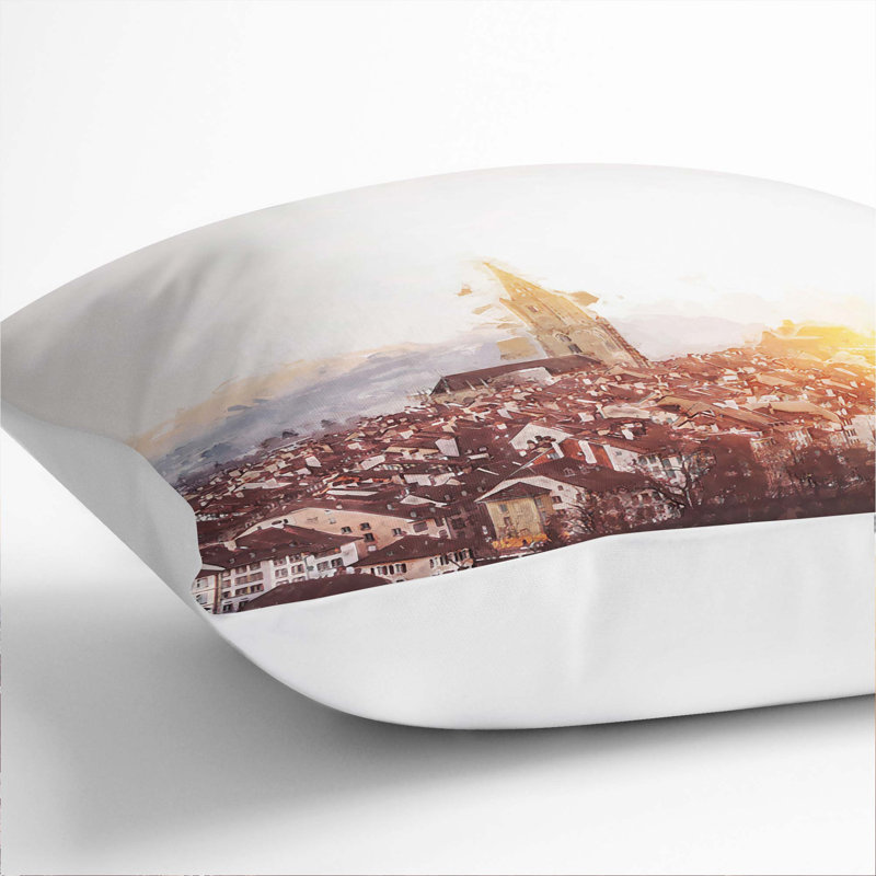 Sunset in Bern Switzerland Cushion with Filling, 55cm H x 55cm W x 20cm D, White