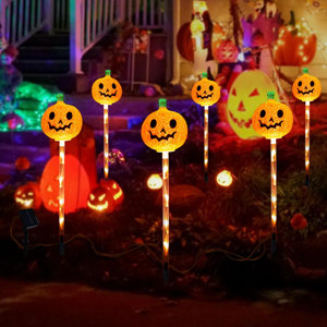 Solar Jack O Lantern Pathway Lights - Set of 3 Halloween Garden Decor