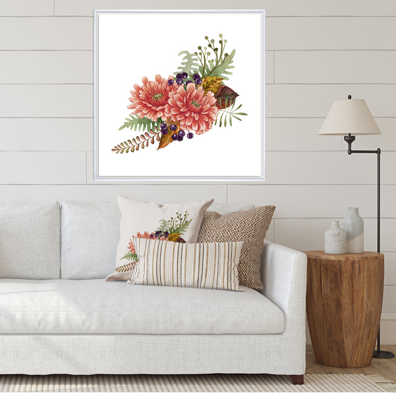 «Red Autumn Flowers Bouquet II», reproduction d'art sur toile traditionnelle, H 16 po x l 16 po x P 1 po