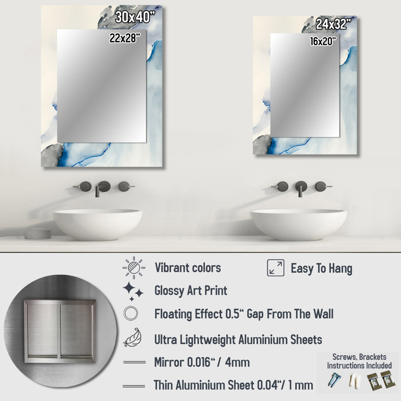 Sapphire Blue Nebula IX - Liquid Ink Decorative Wall Mirror, Modern Mirror, Printed Metal Art, 32" x 24"