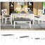 6 repas pour 6 personnes, gris et blanc, structure en bois cintré, plateau chauffant, sièges confortables, 6 tables rectangulaires avec banc, couleur blanche, fabrication ergonomique en forme de X, facile à assembler