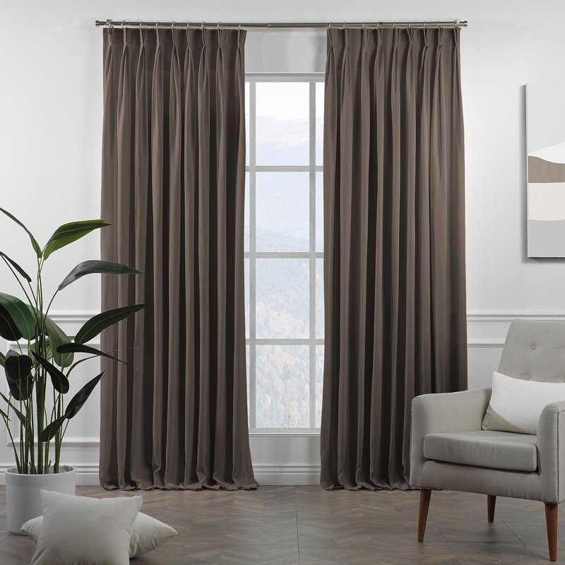 Panneau de rideau simple décoratif à double pincement très long et très large, L 100 po x L 165 po, Marron clair
