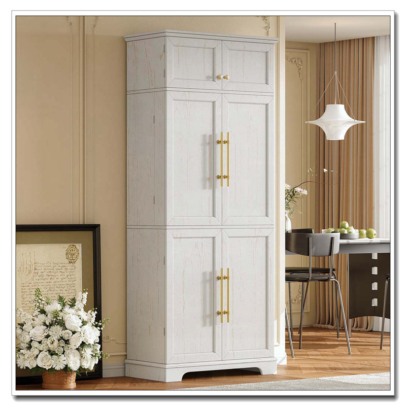 Armoire de cuisine de style campagnard de 78,2 po de hauteur avec 8 tablettes de porte, armoire de rangement avec 4 tablettes réglables, tiroir caché