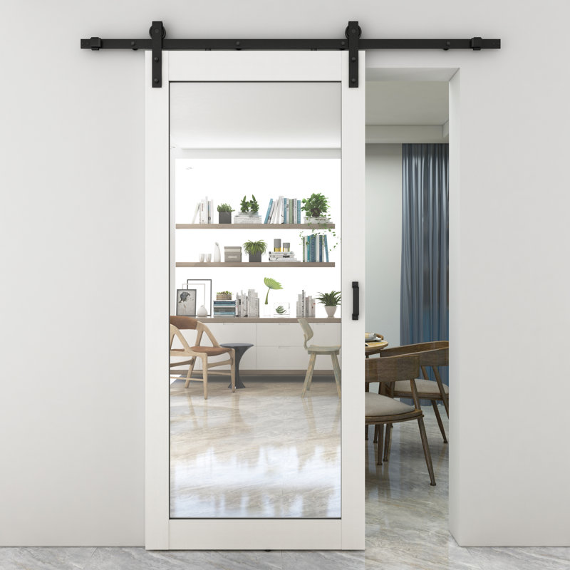 Sliding Mirror Barn Door with Hardware Kit and Door Handle, White