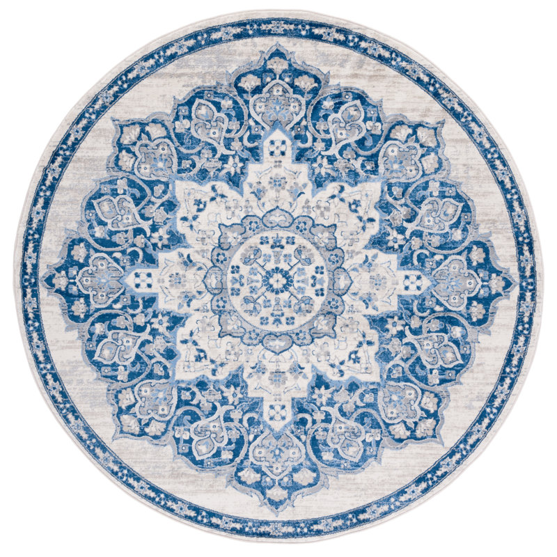 Tapis ivoire / bleu marine Arvillia, Rond 6 pi 7 po